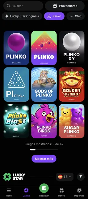 Lucky Star — apartado de Plinko de varios proveedores
